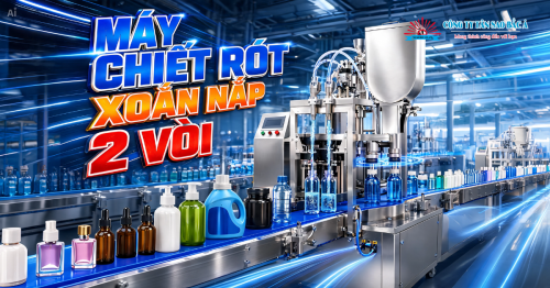 Máy chiết rót xoắn nắp 2 vòi Máy chiết rót xoắn nắp 2 vòi