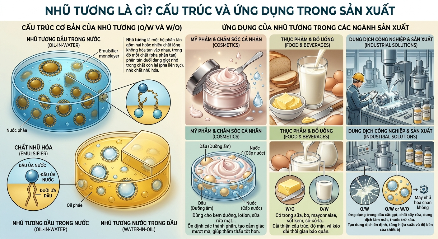nhũ tương là gì cấu trúc và ưng dụng trong sản xuất