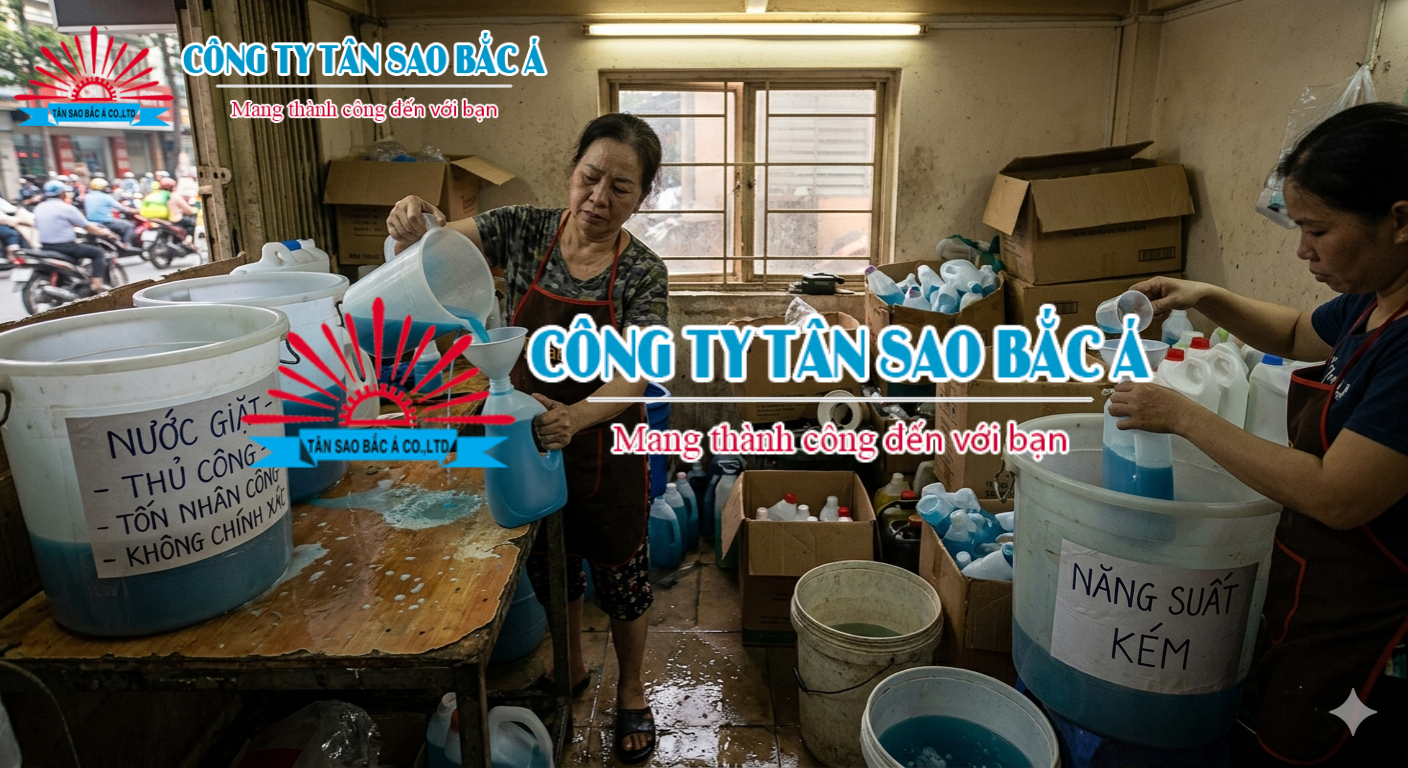 chiết nước giặt thủ công tốn nhân công và không chính xác