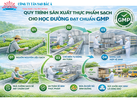 quy trình sản xuất thực phẩm sạch cho học đường đạt chuẩn GMP