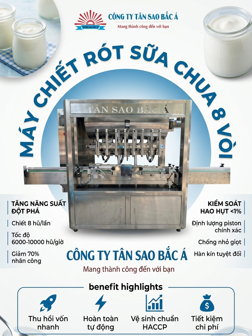 MÁY CHIẾT SỮA CHUA 8 VÒI TỰ ĐỘNG