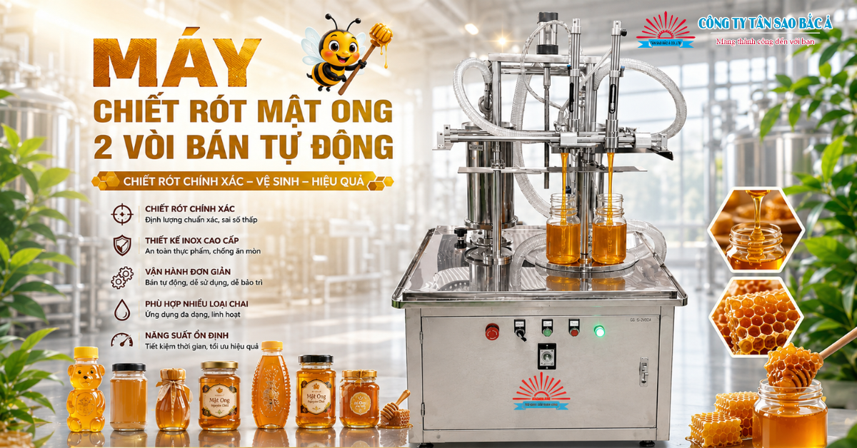 máy chiết rót mật ong 2 vòi 