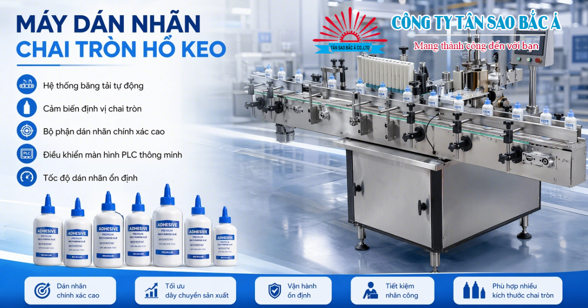 MÁY DÁN NHÃN CHAI TRÒN HỒ KEO