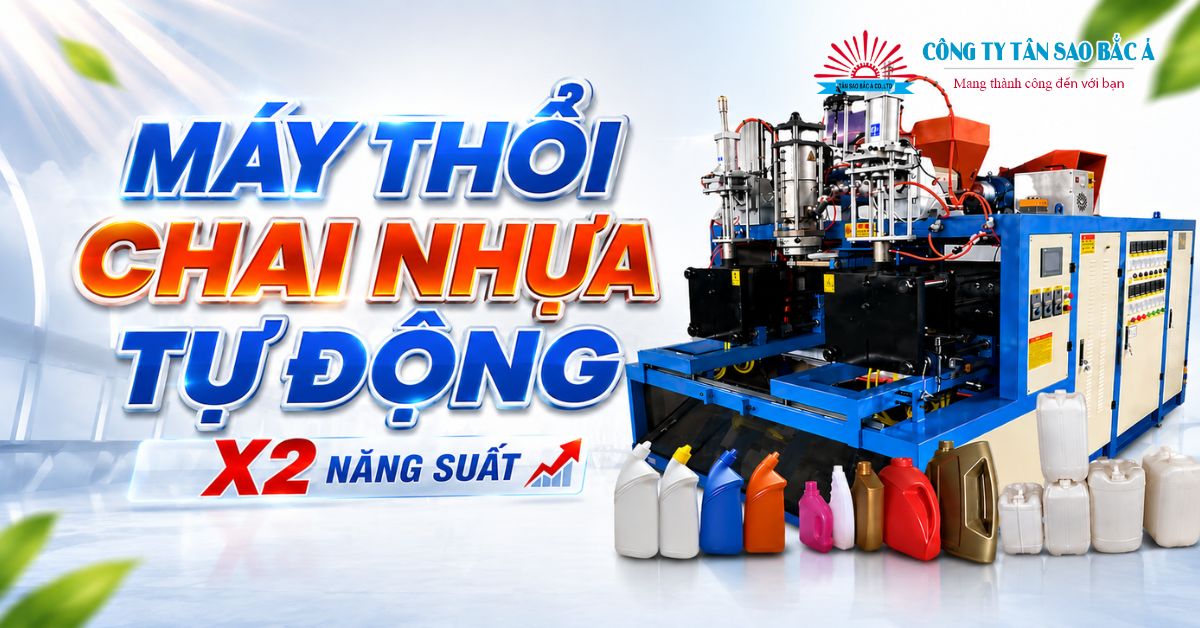 MÁY THỔI CAN NHỰA TỰ ĐỘNG 2 TRẠM